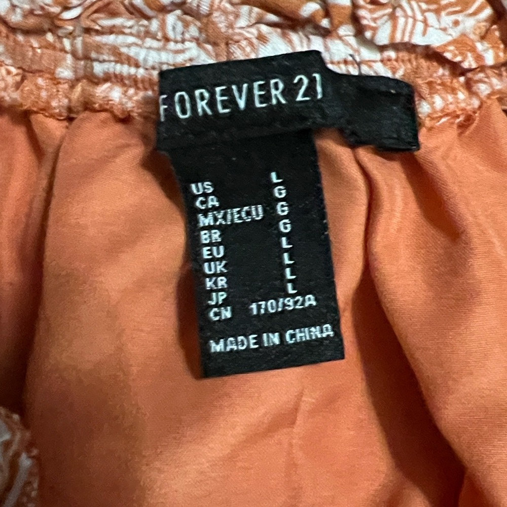 Forever 21 Off Shoulder Mini Dress Size Large Coral Floral Smocked Boho Beach - Picture 3 of 10